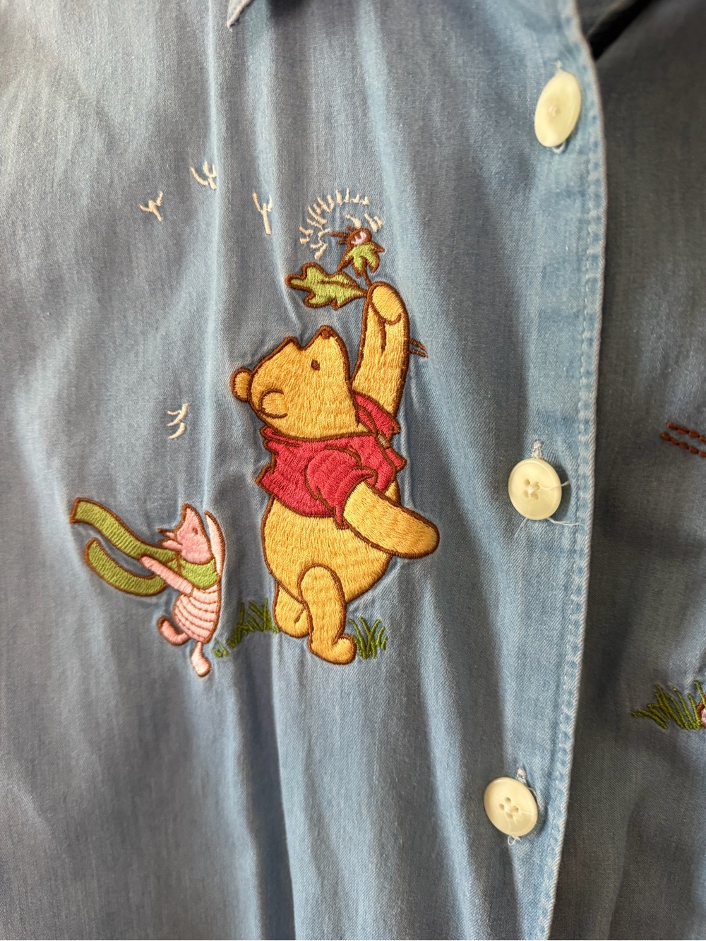 Vintage 90s Disney chambray womens button down Winnie the Pooh Embroidered Shirt - Picture 3 of 6